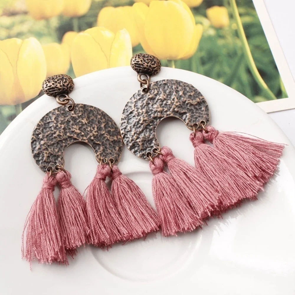 *ORCHID* Pink Tassel Style Fashion Dangle Earrings